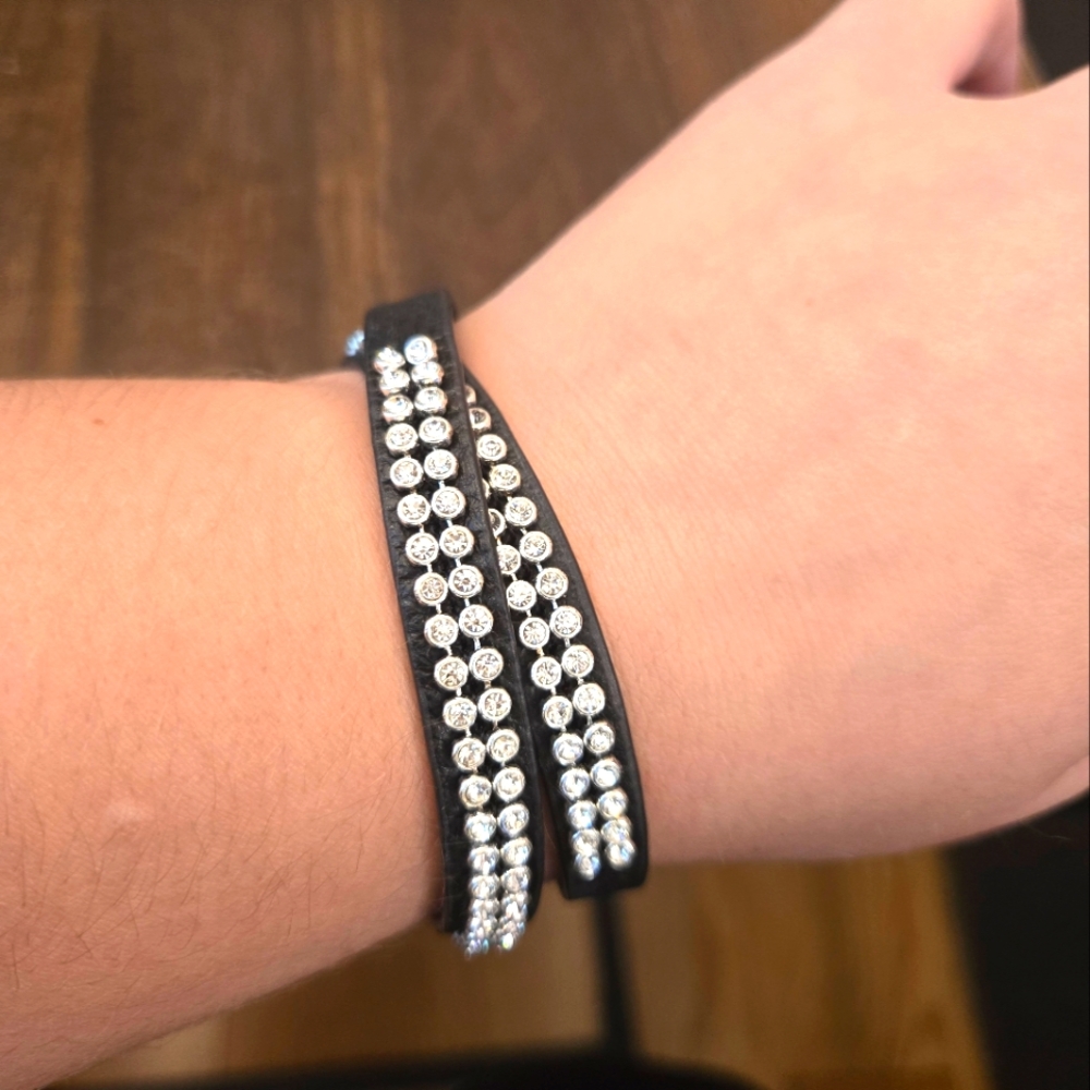 Leather Rhinestone Wrap Bracelet